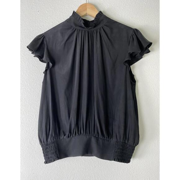 NWT Frame Silk Top Blouse Victorian Ruffled Mock Neck Button Up Back - Picture 1 of 13